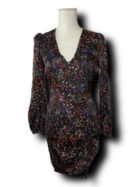 DX Collection By Dixie Floral V-Neck Long Sleeve Floral Satiny Mini Dress